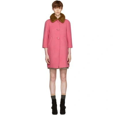 Shop Prada Pink Fur Collar Camel Coat