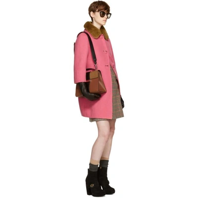 Shop Prada Pink Fur Collar Camel Coat