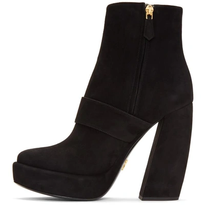 Shop Prada Black Suede Button Boots In F0002 Black