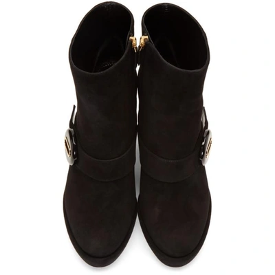 Shop Prada Black Suede Button Boots In F0002 Black