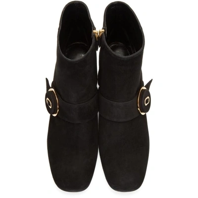 Shop Prada Black Suede Button Boots In F0002 Black