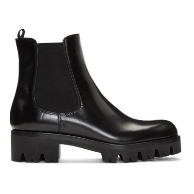 Shop Prada Black Lug Sole Chelsea Boots