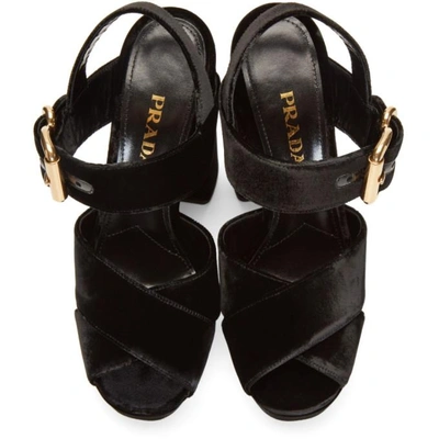 Shop Prada Black Velvet Platform Sandals In F0002 Black