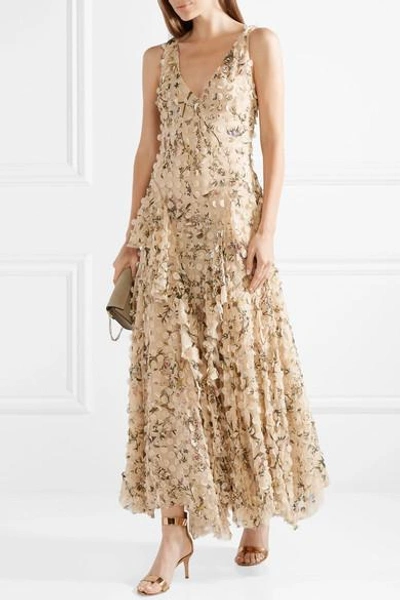 Shop Zimmermann Maples Whisper Appliquéd Printed Silk-georgette Midi Dress