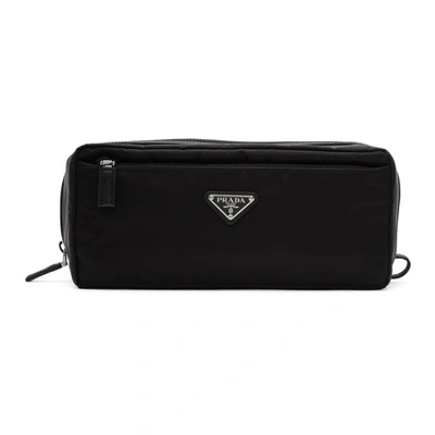 Shop Prada Black Logo Toiletry Pouch In F0002 Nero