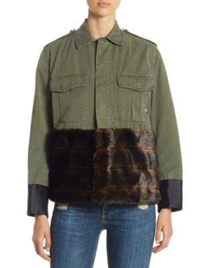 Shop Harvey Faircloth Classic Army Jacket With Faux Fur In Green