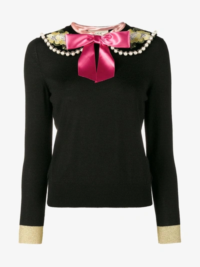 Shop Gucci Pullover Mit Verziertem Schleifenkragen In Black