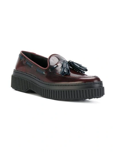 Tod's Brushed Leather Loafers With Tassel In Red