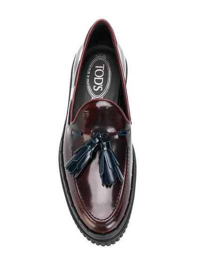 Shop Tod's Tasselled Flatform Loafers In Red
