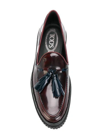 Tod's Brushed Leather Loafers With Tassel In Red