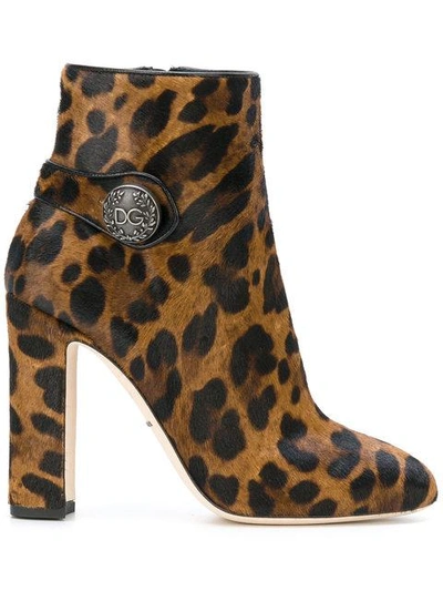 Shop Dolce & Gabbana Leopard Print Ankle Boots In Brown