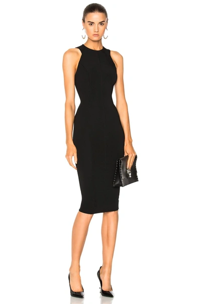 Shop Victoria Beckham Dense Rib Jersey Cut Out Back Fitted Dress In Black