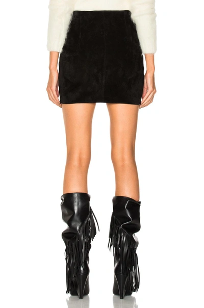 Shop Saint Laurent Ruffle Front Suede Skirt In Black