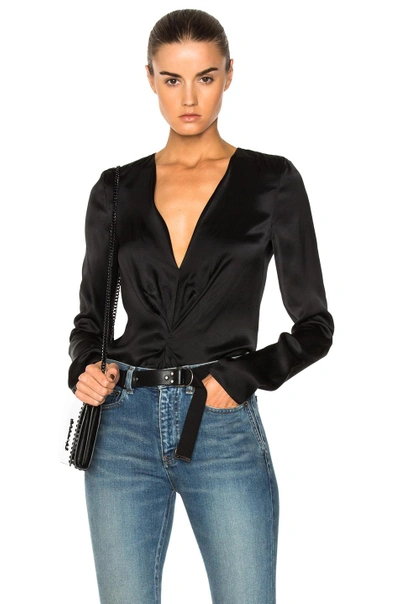 Shop Saint Laurent Deep V Drape Blouse In Black