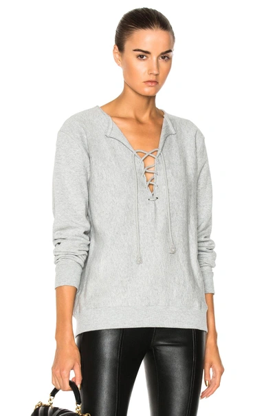 Shop Saint Laurent Lace Up Sweatshirt In Gray