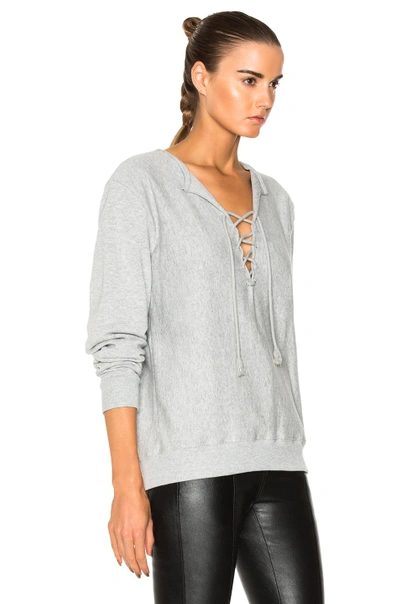 Shop Saint Laurent Lace Up Sweatshirt In Gray
