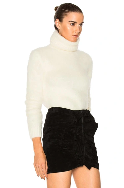 Shop Saint Laurent Mohair Turtleneck Sweater In Neutrals,white