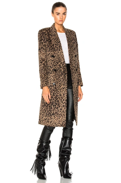 Shop Saint Laurent Cashmere Leopard Print Coat In Animal,neutrals