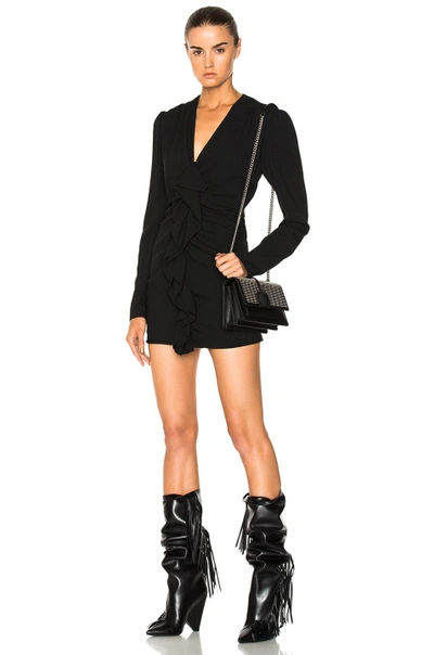 Shop Saint Laurent Ruffle Front Mini Dress In Black