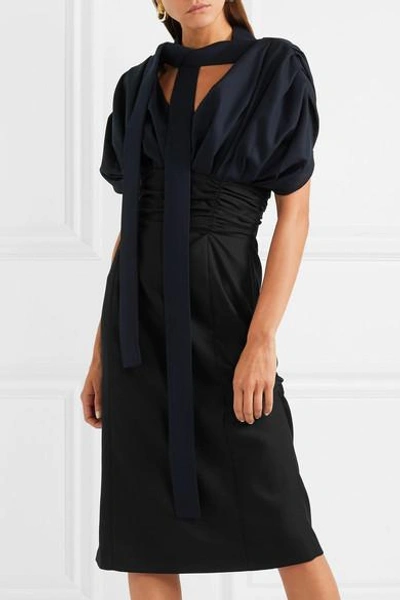 Shop Jacquemus Madame Tie-neck Gathered Wool Midi Dress