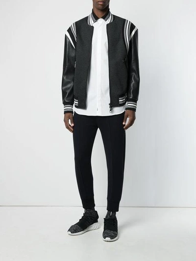 Shop Neil Barrett Striped Trim Bomber Jacket - Black