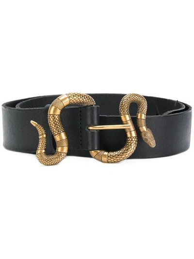 Gucci Leather Belt With Snake Buckle In Schwarz