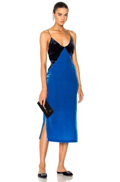 Shop Dion Lee Laced Velvet Slip Dress In Blue