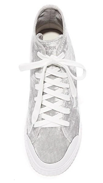 Shop Tretorn Marley Velvet High Top Sneakers In Silver/white