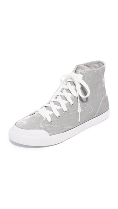 Tretorn Marley Velvet High Top Sneakers In Silver/white
