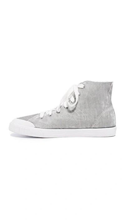 Shop Tretorn Marley Velvet High Top Sneakers In Silver/white