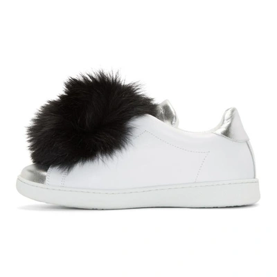 Shop Joshua Sanders White Pom Pom Slip-on Sneakers