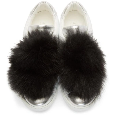 Shop Joshua Sanders White Pom Pom Slip-on Sneakers