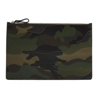 Shop Valentino Green  Garavani Leather & Canvas Camo Pouch