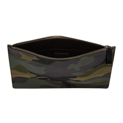 Shop Valentino Green  Garavani Leather & Canvas Camo Pouch