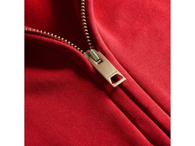 Shop Burberry Hooded Zip-front Cotton Blend  Sweatshirt In Parade Red