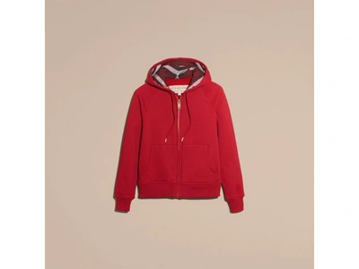 Shop Burberry Hooded Zip-front Cotton Blend  Sweatshirt In Parade Red