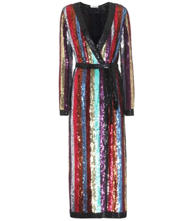 Attico Grace Striped Sequined Georgette Wrap Dress In Multicolour