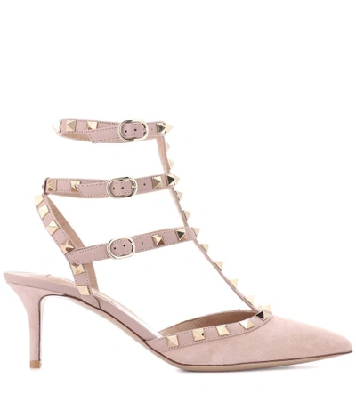 Shop Valentino Rockstud Suede Sandals In Pink