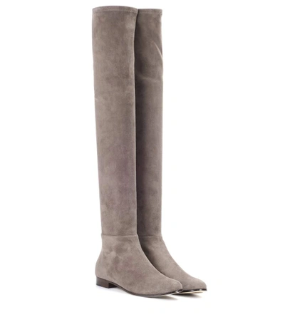 Shop Jimmy Choo Myren Flat Suede Over-the-knee Boots In Grey