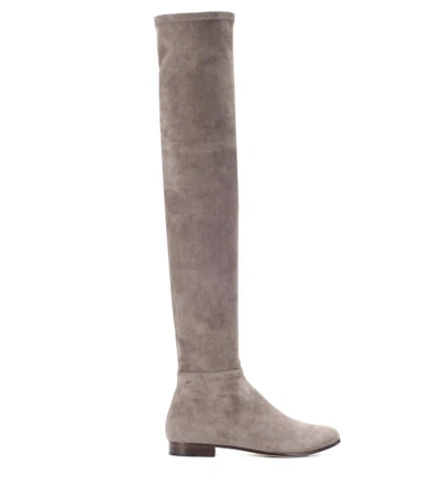 Shop Jimmy Choo Myren Flat Suede Over-the-knee Boots In Grey