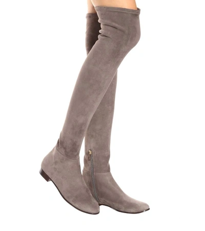 Shop Jimmy Choo Myren Flat Suede Over-the-knee Boots In Grey