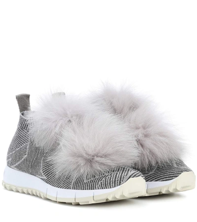 Shop Jimmy Choo Norway Fur-trimmed Sneakers In Grey