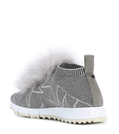Shop Jimmy Choo Norway Fur-trimmed Sneakers In Grey