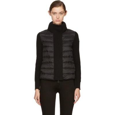 Shop Moncler Black Down Knit Jacket In 999 Black