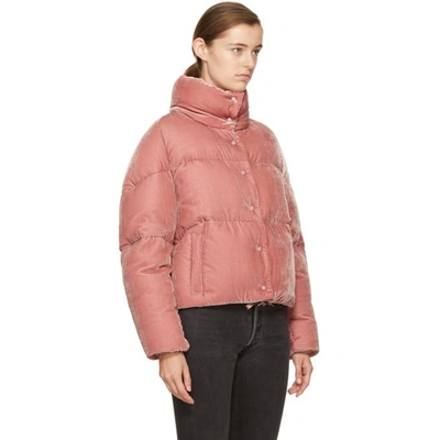 Shop Moncler Pink Velvet Down Cercis Jacket