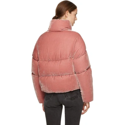 Shop Moncler Pink Velvet Down Cercis Jacket