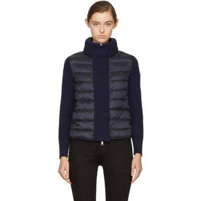 Shop Moncler Black And Navy Down Knit Jacket In *778 Navy