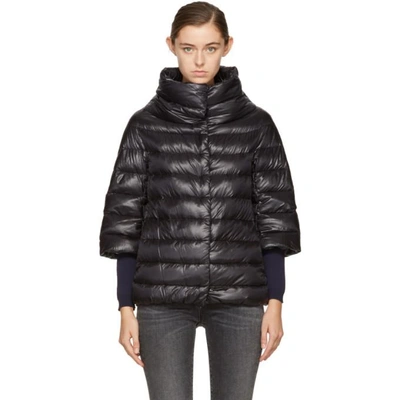 Shop Herno Black Down Three-quarter Cocoon Jacket