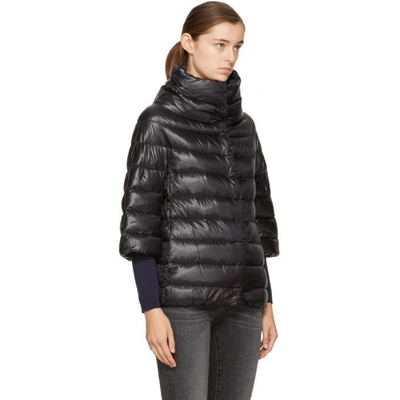 Shop Herno Black Down Three-quarter Cocoon Jacket