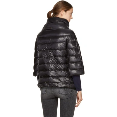 Shop Herno Black Down Three-quarter Cocoon Jacket